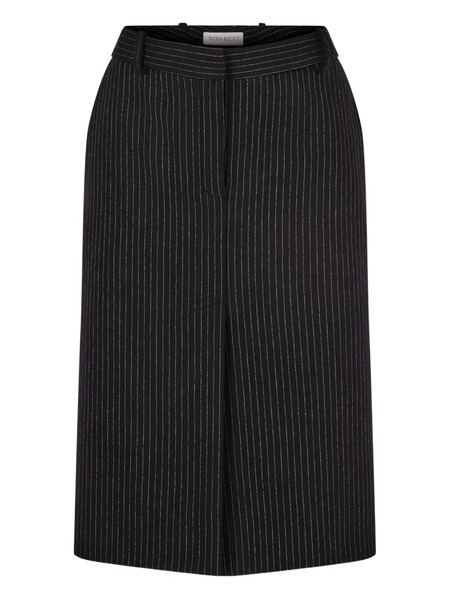  Nina Ricci Pinstriped Wool Midi Skirt - Black 