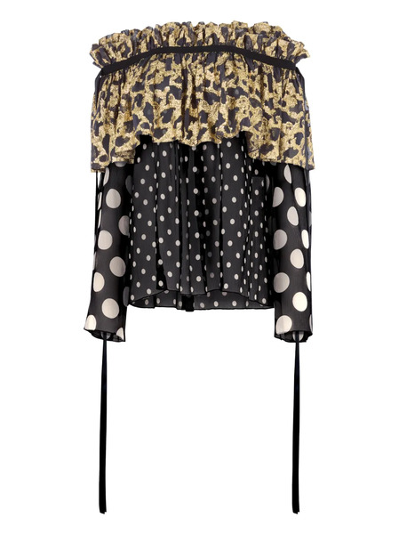  Nina Ricci Polka Dot-pattern Ruffled Satin Blouse - Black 