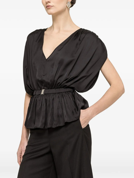  Nissa Belted V-neck Top - Black 