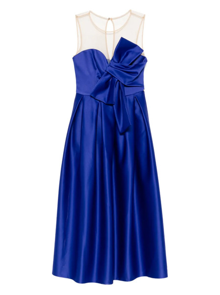  Nissa Bow-detail Mesh-insert Midi Cocktail Dress - Blue 