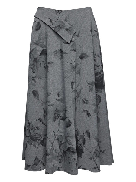  Nissa Button Floral Midi Skirt - Grey 