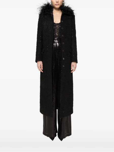  Nissa Feathers Detail Bouclé Coat - Black 