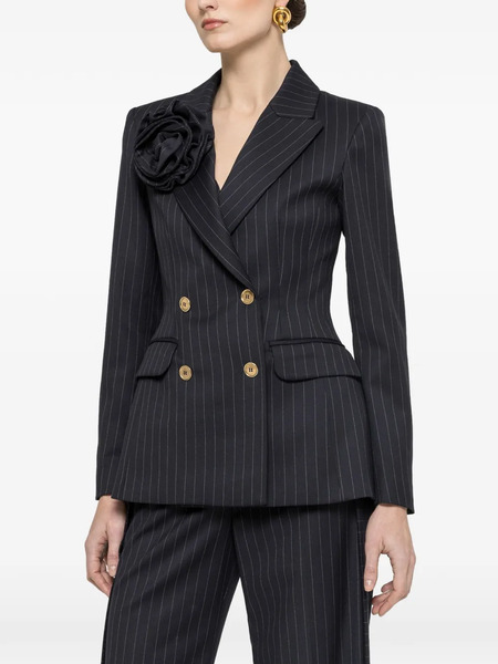  Nissa Floral Applique Pinstripe Blazer - Blue 