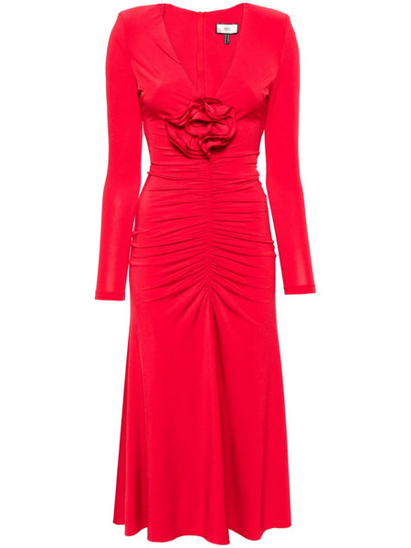  Nissa Floral-appliqué Ruched Gown - Red 