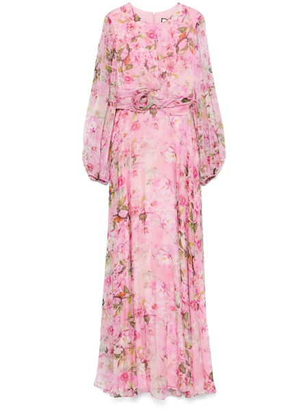  Nissa Floral-appliqué Silk Gown - Pink 