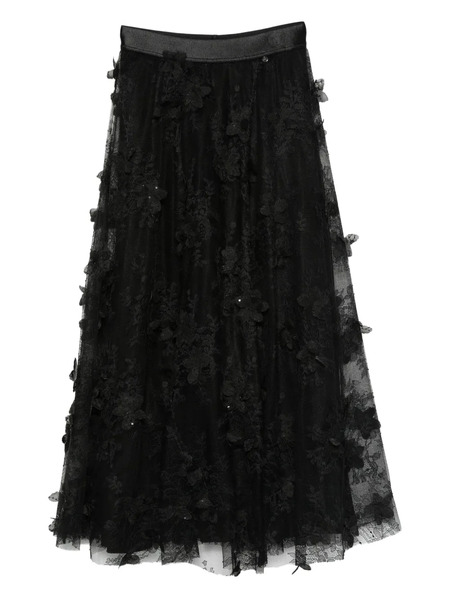  Nissa Floral-lace Tiered Midi Skirt - Black 