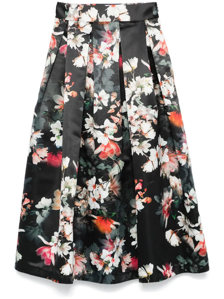  Nissa Floral-print Taffeta Midi Skirt - Black 