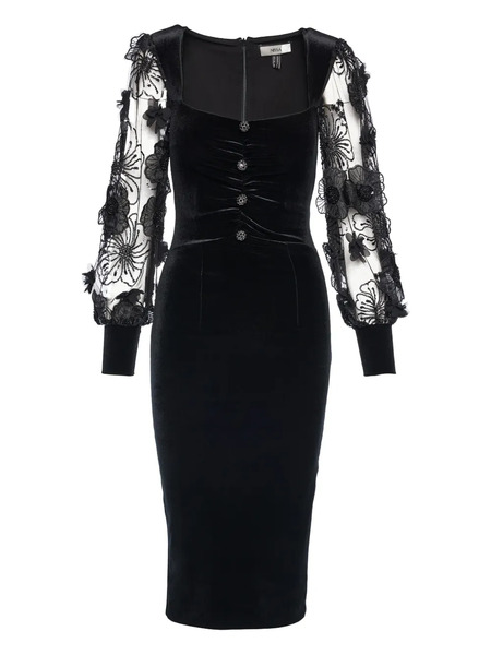  Nissa Flower-embellished Button Midi Dress - Black 
