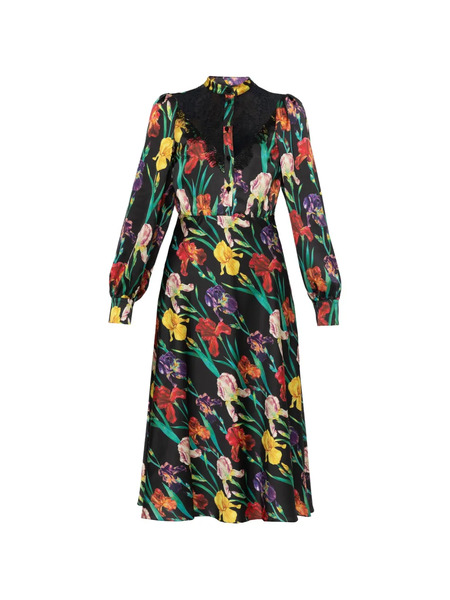  Nissa Lace-insert Printed Midi Dress - Black 