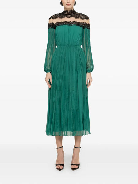  Nissa Lace Panel Silk Midi Dress - Green 