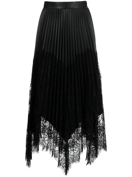  Nissa Lace-trim Pleated Midi Skirt - Black 