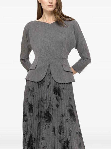  Nissa Pleated Floral Midi Dress - Grey 