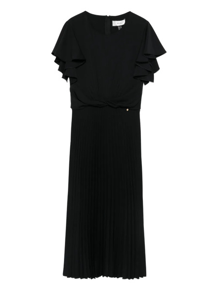  Nissa Pleated Ruffle Midi Dress - Black 