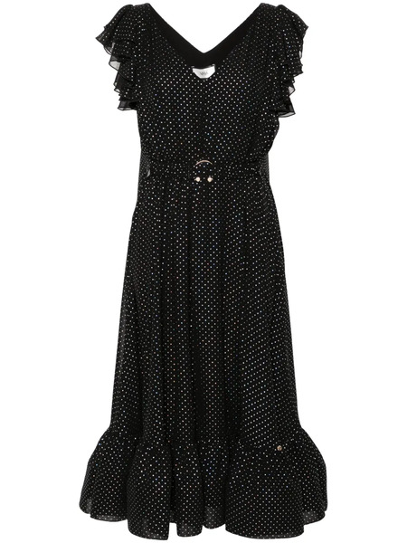  Nissa Polka-dot Belted Midi Dress - Black 