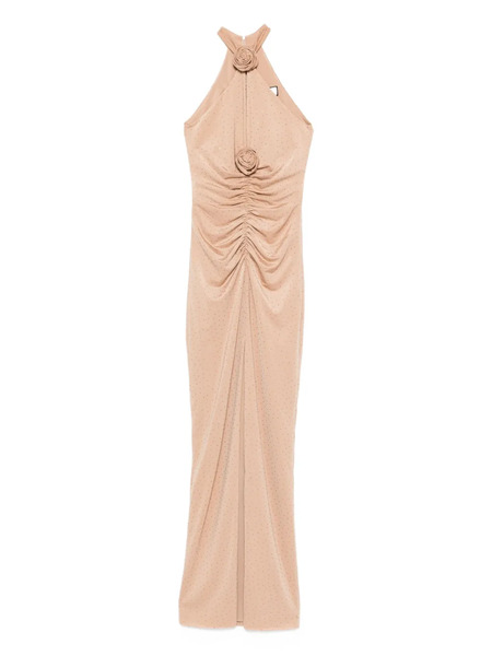  Nissa Rose-embellished Ruched Maxi Evening Dress - Neutrals 