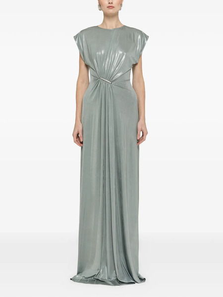  Nissa Ruched Metallic Maxi Dress - Green 