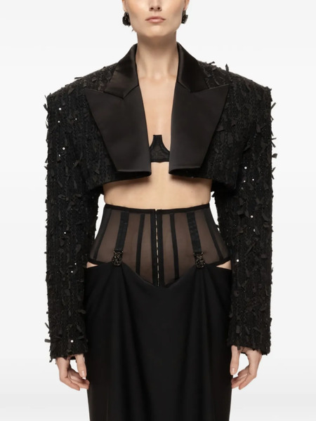  Nissa Sequin Cropped Blazer - Black 
