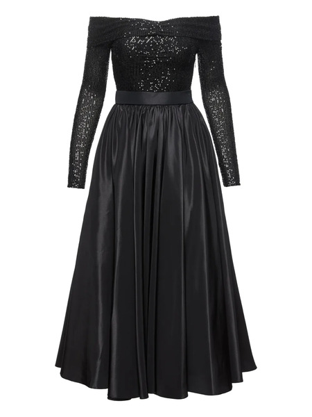  Nissa Sequin Off-shoulder Midi Dress - Black 
