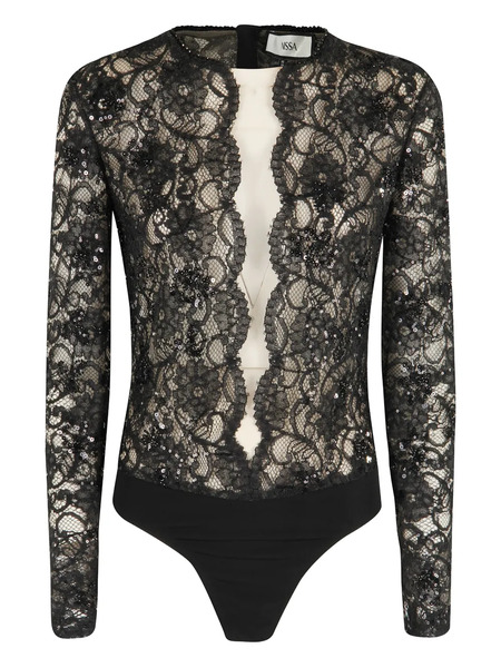  Nissa Sequined Lace Bodysuit - Black 