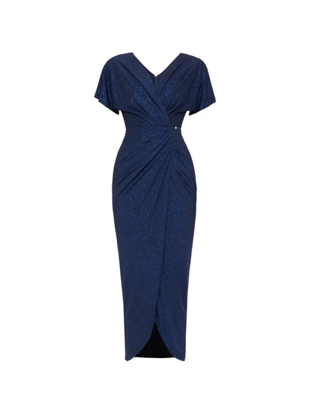  Nissa V-neck Draped Midi Dress - Blue 