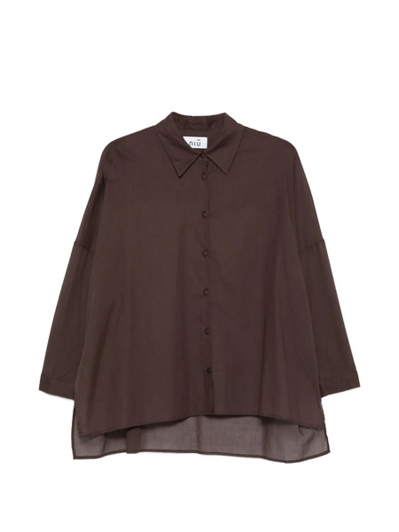  Niu Asymmetric-hem Shirt - Brown 