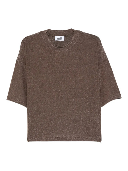  Niu Glitter-effect Short-sleeve T-shirt - Brown 