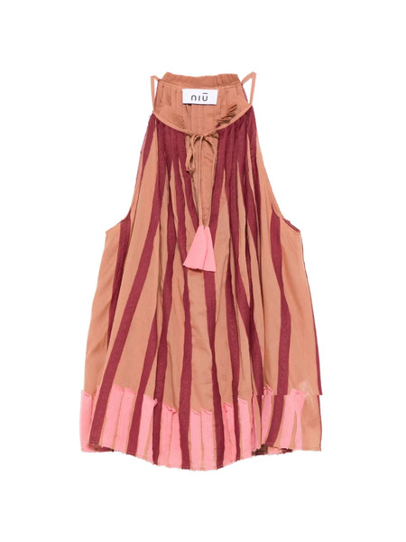  Niu Striped Tassel Blouse - Brown 
