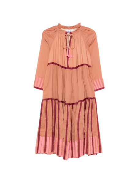  Niu Tiered-hem Midi Dress - Orange 