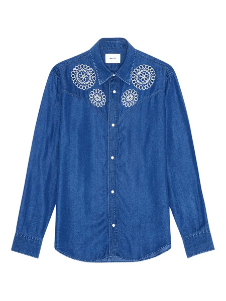  Nn07 Embroidered Denim Shirt - Blue 