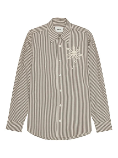  Nn07 Embroidered-flower Striped Shirt - Brown 