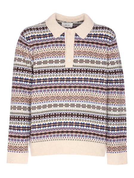  Nn07 Fair Isle-knit Long-sleeved Polo Shirt - Neutrals 