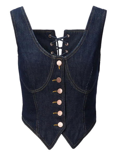  No44 Lace-up Button-fastening Vest - Blue 