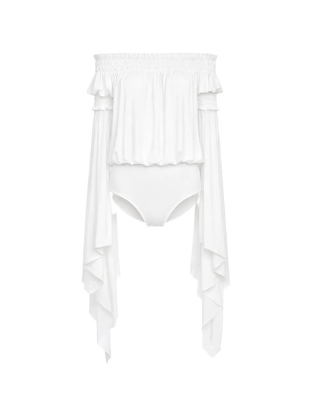  Norma Kamali Handkerchief-sleeve Bodysuit - White 