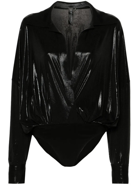  Norma Kamali Laminated Shirt-style Bodysuit - Black 