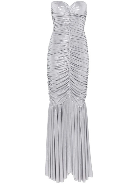  Norma Kamali Slinky Ruched Fishtail Gown - Silver 