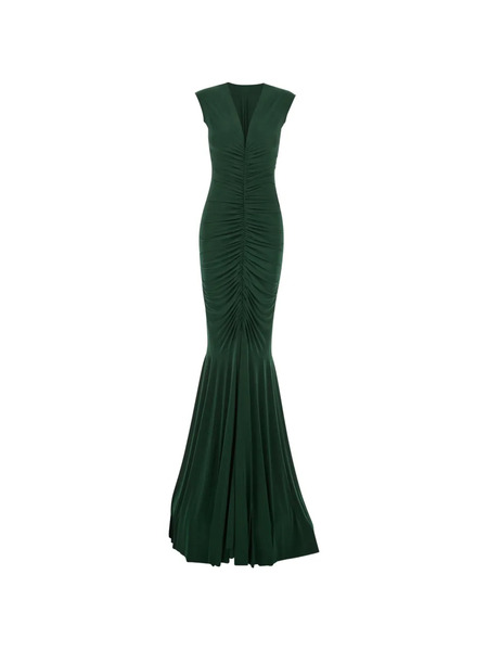  Norma Kamali V-neck Ruched Gown - Green 