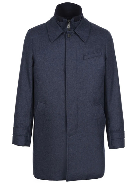  Norwegian Wool Down-lined Wool Coat - Blue 