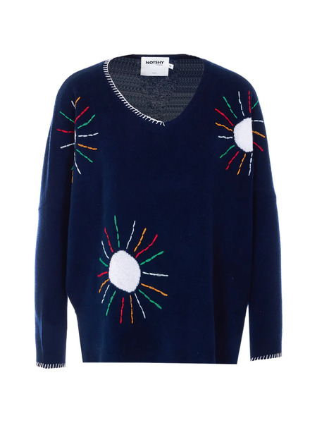  Not Shy Embroidered V-neck Cashmere Sweater - Blue 