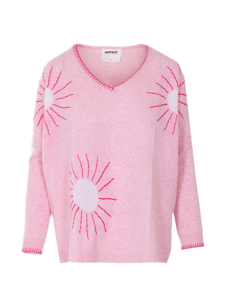  Not Shy Embroidered V-neck Sweater - Pink 