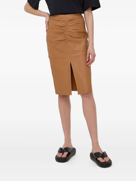  Notes Du Nord Leather Front-slit Midi Skirt - Brown 