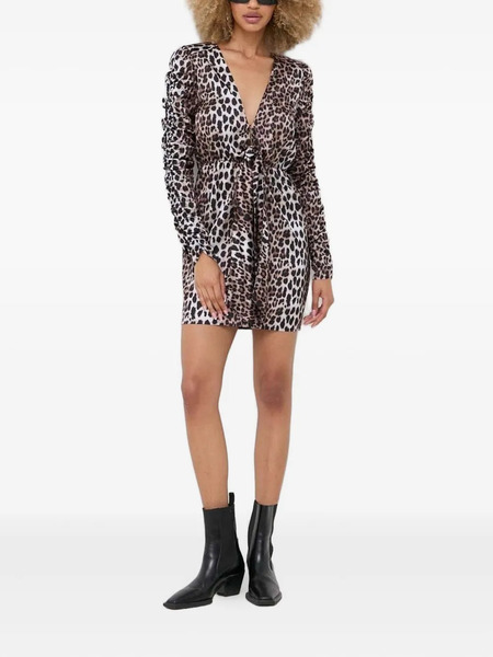  Notes Du Nord Leopard-print Tie-front Mini Dress - Red 