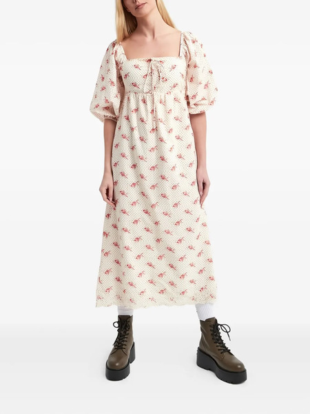  Notes Du Nord Puff-sleeve Floral-print Midi Dress - Neutrals 