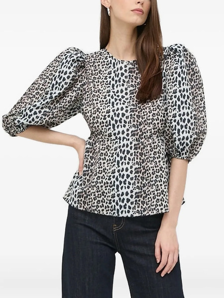  Notes Du Nord Puff-sleeve Leopard-print Top - White 