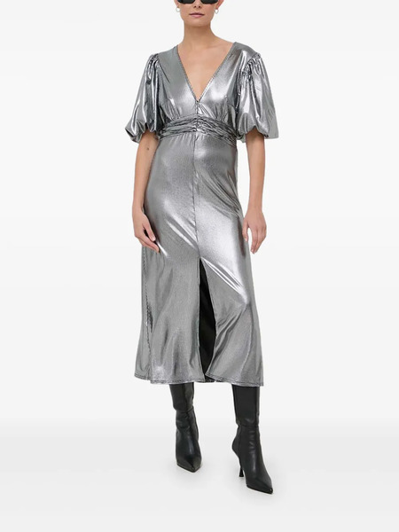  Notes Du Nord Puff-sleeve Metallic Midi Dress - Silver 