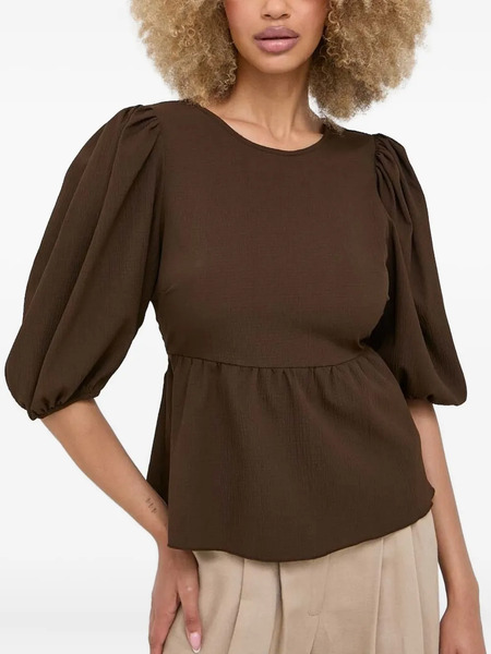  Notes Du Nord Puff-sleeve Peplum Top - Brown 