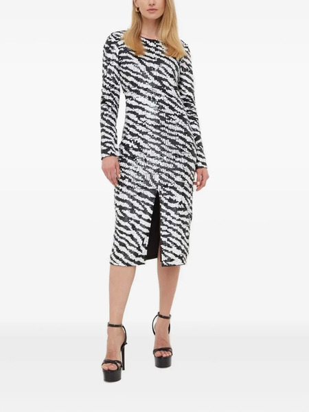  Notes Du Nord Zebra-print Sequin-embellished Midi Dress - Black 