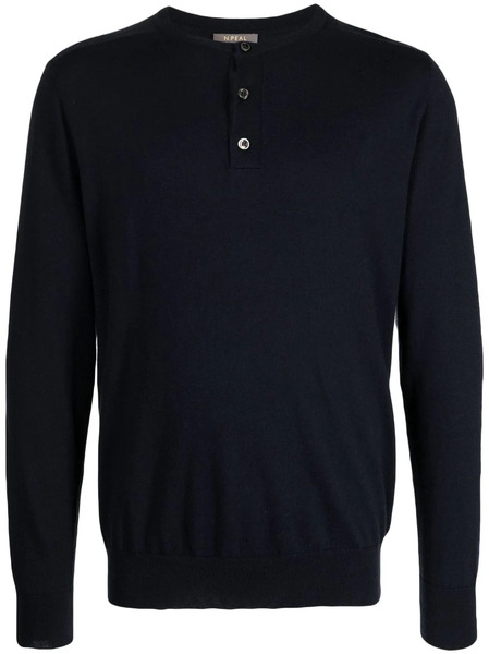  N.peal Henley Button-placket Jumper - Blue 