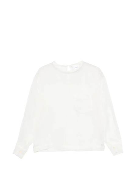  Nude Chest-pocket Sheer Blouse - White 