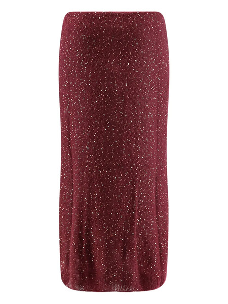  Nude Elasticated Sequin-embellished Midi Skirt - Red 