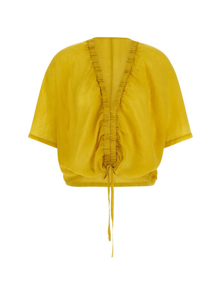 Nude Gathered V-neck Blouse - Yellow 